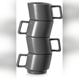 DOWAN 2.8 oz Expresso Cup Ceramic Stackable Set of 4. matte green